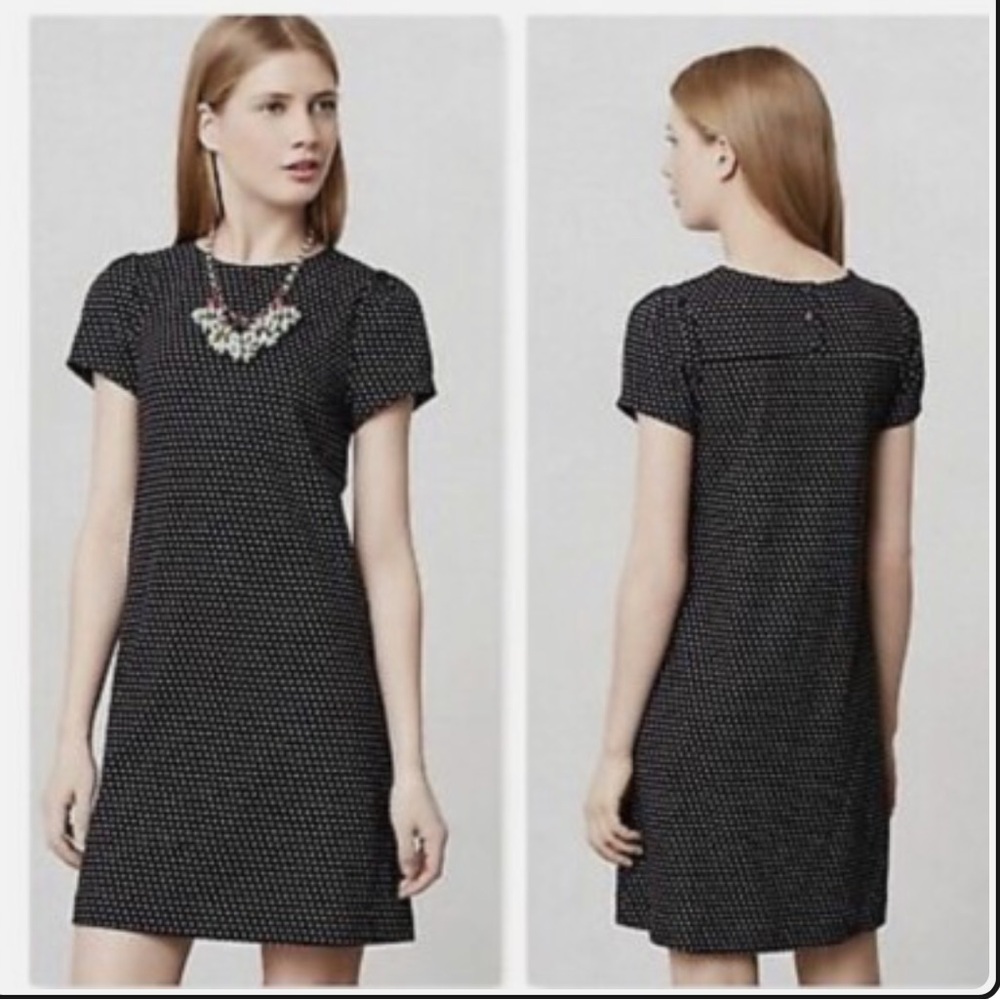 MAEVE by Anthropologie CAP SLEEVE dot MINI DRESS cotton BLACK size LARGE